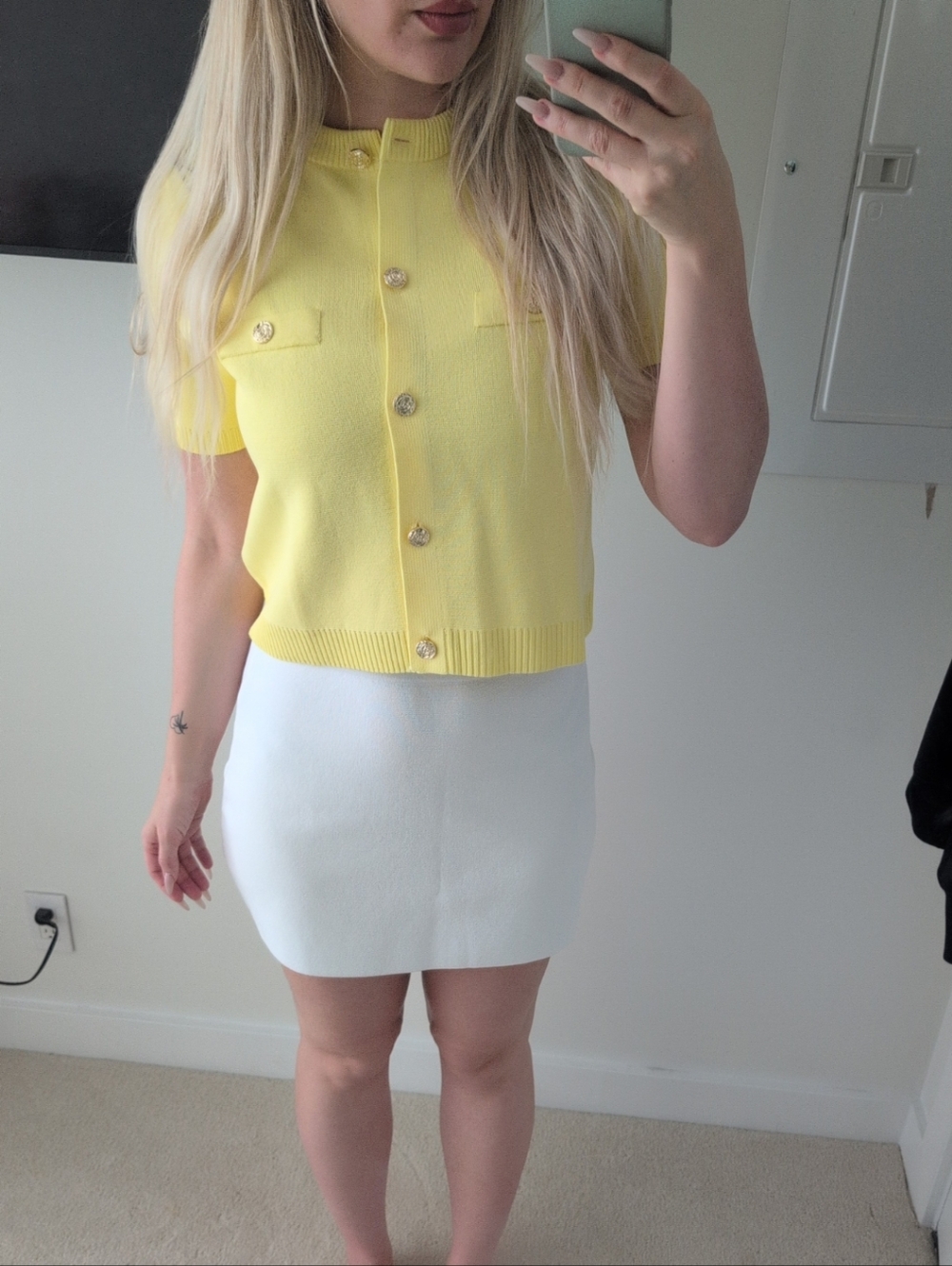 Zara Yellow Ribbed Knit Top with Gold Button